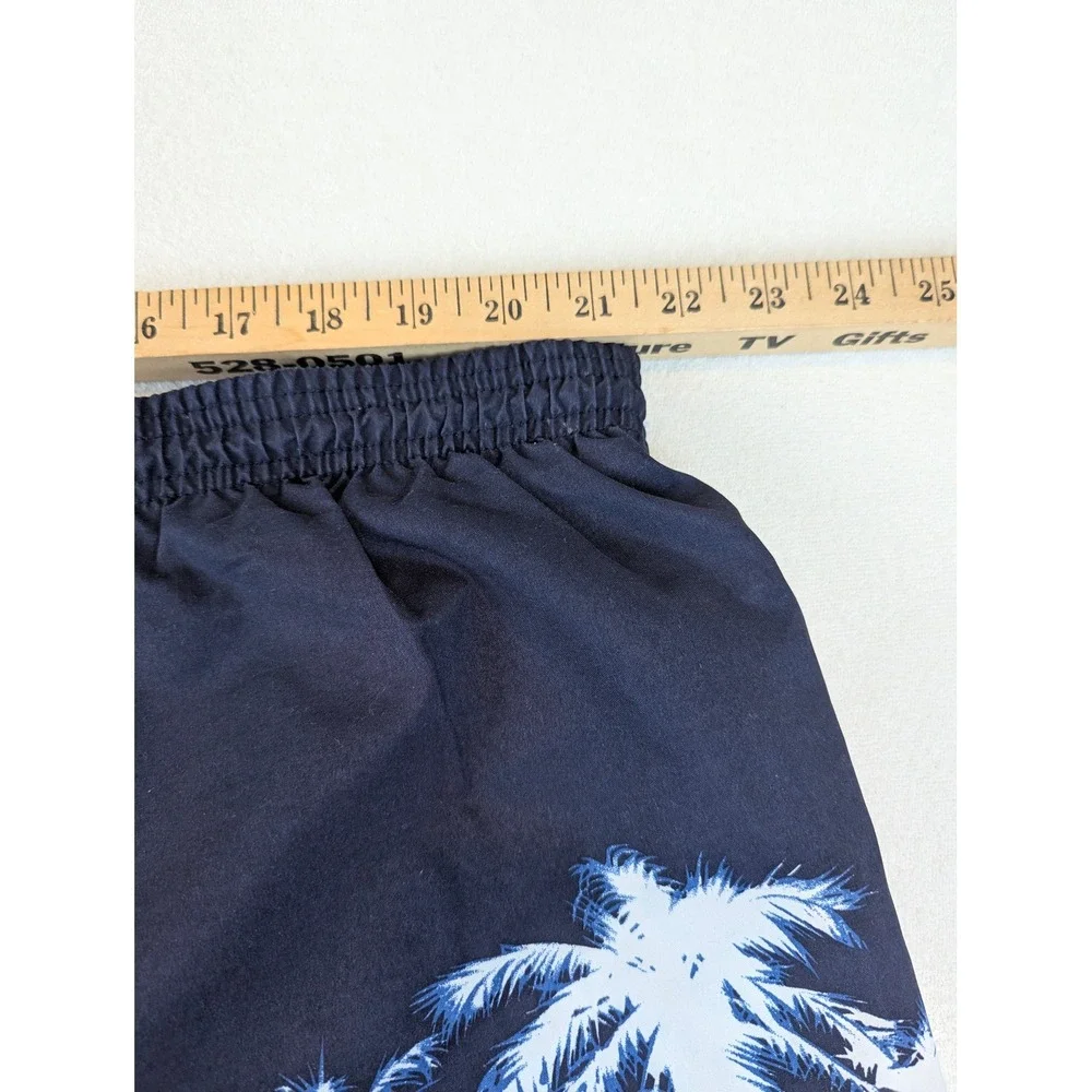 Nautica Surf Mens XXL Navy Blue Palm Tree Swim‎ Trunks Shorts Elastic Waist